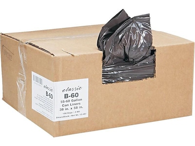 Berry Global Classic 60 Gallon Industrial Trash Bag, 38 x 58, Low Density, 0.9mil, Black, 100 Bags