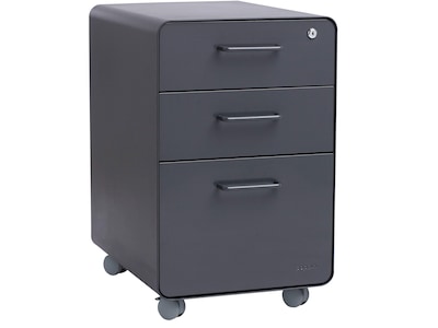 Poppin Stow 3 Drawer Vertical File Cabinet Mobile Pedestal Charcoal Letter Legal 20 D 103695 Quill Com