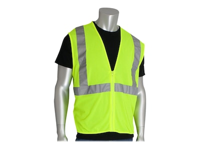 Protective Industrial Products Zipper Safety Vest, ANSI Class R2, 2XL, Hi-Vis Lime Yellow (302-MVGZ-