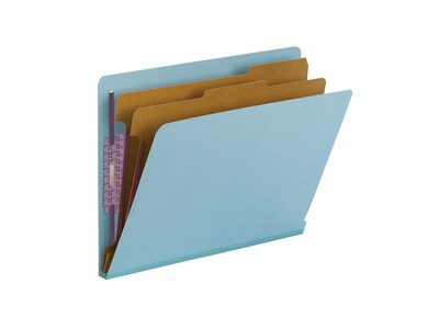 Smead End Tab Pressboard Classification Folders with SafeSHIELD Fasteners, Letter Size, Blue, 10/Box