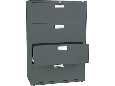 Hon Brigade 600 Series 4 Drawer Lateral File Cabinet Locking Letter Legal Charcoal 36 W H684 L Quill Com