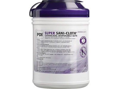 Sani PDI Super Sani-Cloth Disinfecting Wipers, White, 160 Wipers/Canister, 12 Canisters/Carton (Q551