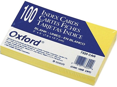 Oxford 3 x 5 Index Cards, Blank, Canary, 100/Pack (OXF7320CAN)