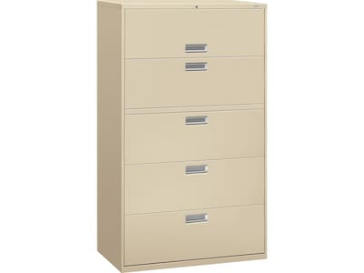 HON Brigade 600 Series 5-Drawer Lateral File Cabinet, Locking, Letter/Legal, Putty/Beige, 42W (H695