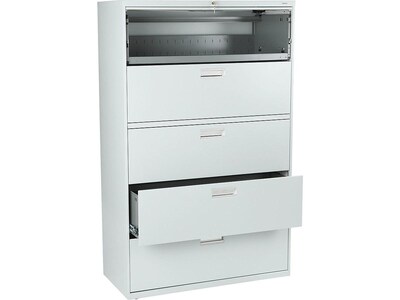 HON Brigade 600 Series 5-Drawer Lateral File Cabinet, Locking, Letter/Legal, Gray, 42"W (H695.L.Q)