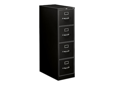 HON 310 Series 4-Drawer Vertical File Cabinet, Letter Size, Lockable, 52H x 15W x 26.5D, Black  (