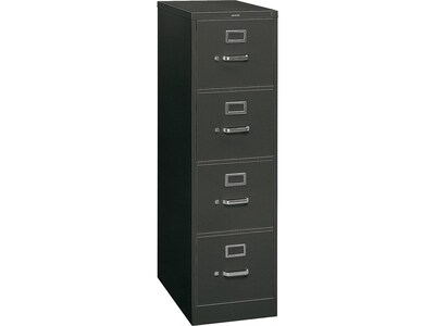 HON 310 Series 4-Drawer Vertical File Cabinet, Letter Size, Lockable, 52H x 15W x 26.5D, Black  (