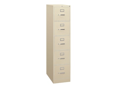 HON 310 Series 5-Drawer Vertical File Cabinet, Letter Size, Lockable, 60"H x 15"W x 26.5"D, Putty (HON315PL)