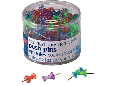 Officemate Push Pins, Translucent Assorted Colors, 200/Tub (35710)