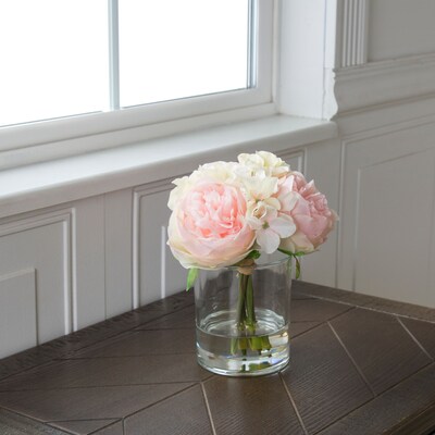 Pure Garden Hydrangea and Rose Floral Arrangement - Pink and Cream