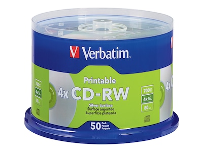 Verbatim DataLifePlus 95159 12x CD-RW, Silver Inkjet Printable, 50/Pack (VER95159)