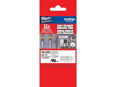 Brother P-touch TZe-S261 Laminated Extra Strength Label Maker Tape, 1-1/2 x 26-2/10, Black on Whit