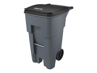 Rubbermaid BRUTE Rollout Outdoor Trash Can with Hinged Lid, Gray Plastic,  65 Gallon, Gray (FG9W2100G | Quill.com