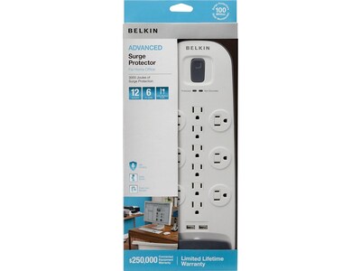 Belkin 12 Outlets Surge Protector, 6' Cord, White (BV112050-06)