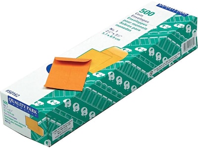 Quality Park Gummed Kraft Currency Envelopes, 2.25 x 3.5, Brown, 500/Box (QUA50162)