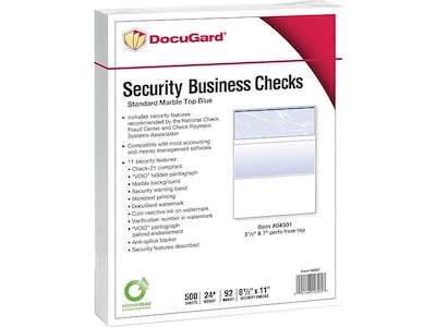 Paris DocuGard Standard 8.5 x 11 Security Check On Top, 24 lbs., Blue, 500 Sheets/Ream, 2500/Carto