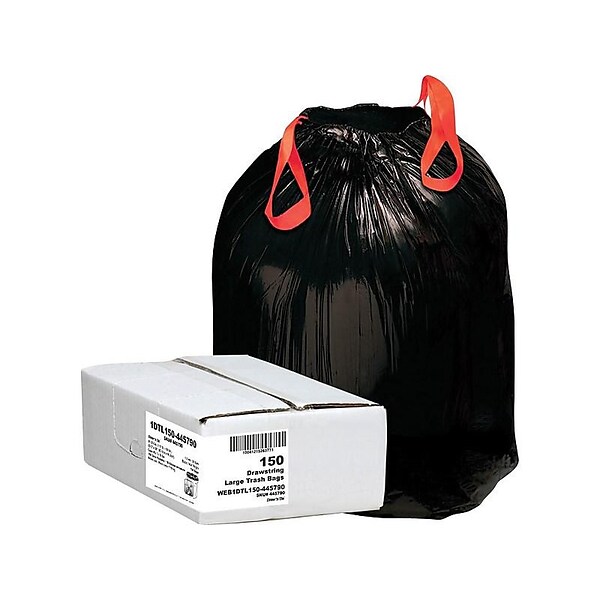 Perk Drawstring Heavy-Duty Trash Bags, 33 gal, 1.1 mil, 37 x 33, Black, 30/Box  (24377879)