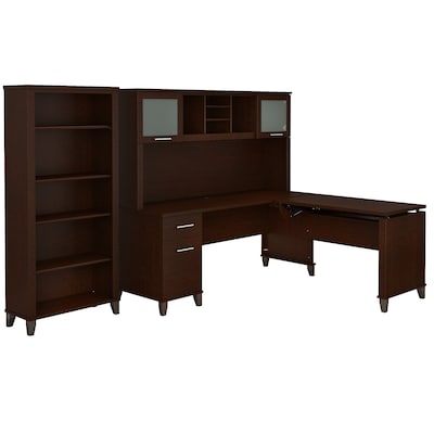 Bush Furniture Somerset 72W 3 Position Sit to Stand L Shaped Desk with Hutch and Bookcase, Mocha Ch