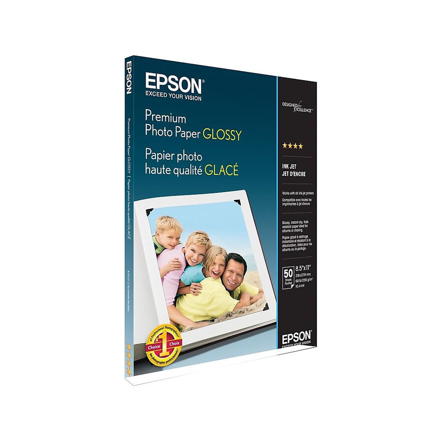 Epson Premium Glossy Photo Paper, 8.5 x 11, 50 Sheets/Pack (S041667)