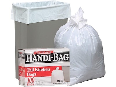 Berry Global Handi-Bag 13 Gallon Trash Bag, 23.75" x 28", Low Density, 0.6 mil, White, 100 Bags/Box (HAB6FK100)