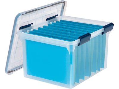 Iris Weathertight File Box, Letter/Legal Files, 15.5 x 17.9 x 10.8, Clear/Blue Accents