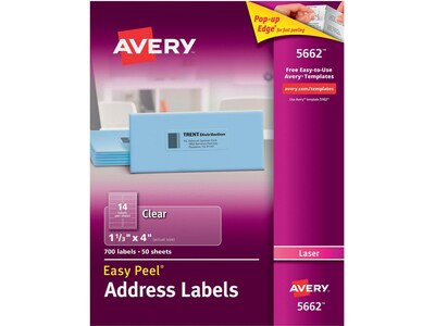 Avery Matte Clear Address Labels, Sure Feed Technology, Laser, 1-1/3