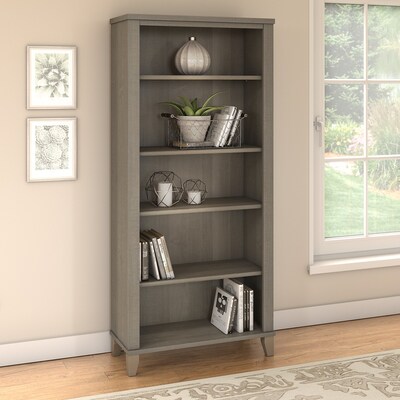 Bush Furniture Somerset 65.2H 5-Shelf Bookcase with Adjustable Shelves, Ash Gray Laminated Wood (WC