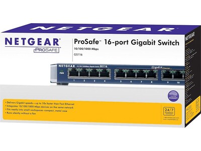 Netgear ProSAFE 16-Port Gigabit Ethernet Unmanaged Switch, 10/100/1000 Mbps,  Blue (GS116NA) | Quill.com