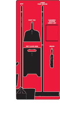 Accuform Clean and Mop Store-Board™, Black Shadows on Red Background, Aluma-Lite (PSB709RDBK)