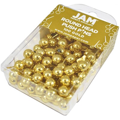 JAM Paper Map Tacks Push Pins, Gold, 100/Pack (22432213)