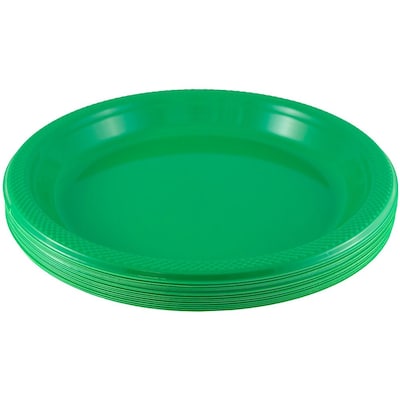 JAM Paper® Round Plastic Disposable Party Plates, Small, 7 Inch, Green, 200/Box (255328195b)