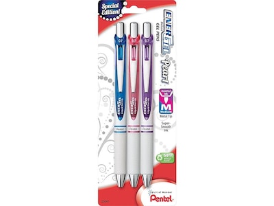 Pentel EnerGel Pearl Deluxe Retractable Gel Pens, Medium Point, Assorted Colors Ink, 3 Pack (BL77WBP