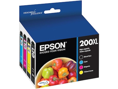 Epson T200XL Black/Cyan/Magenta/Yellow High Yield Ink Cartridge, 4/Pack (T200XL_XCS)