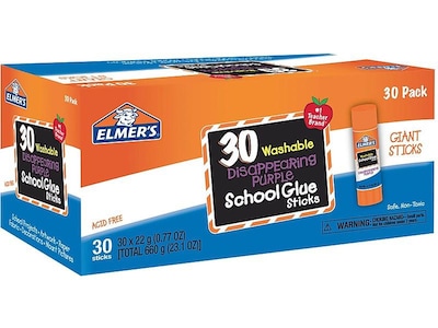 Elmers School Washable Glue Sticks, 0.77 oz., Purple, 30/Pack (E605)