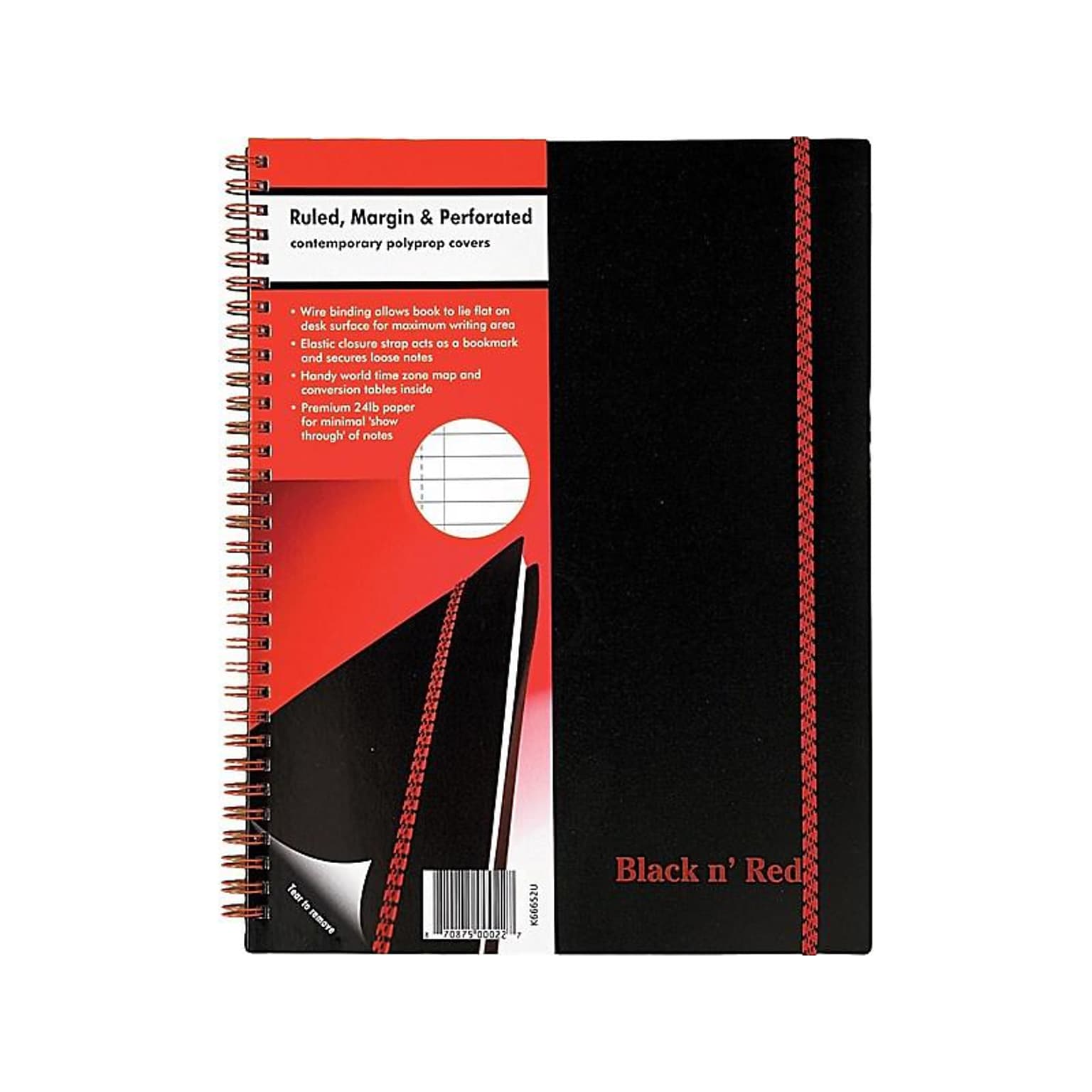 ACCO Black n Red 1-Subject Professional Notebooks, 8.5 x 11, Wide Ruled, 70 Sheets, Black (K66652)