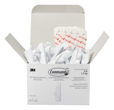Command Medium Utility Hooks, 3 lb., White, 37/Pack (17001-S37NA)