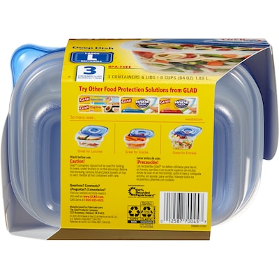 Glad Deep Dish Food Storage Containers & Lids, 64 oz - 3 pack