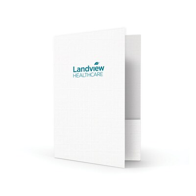 Custom Standard Two Pocket Presentation Folders, 9 x 12, Bright White Linen 100#, 1 Standard Ink,