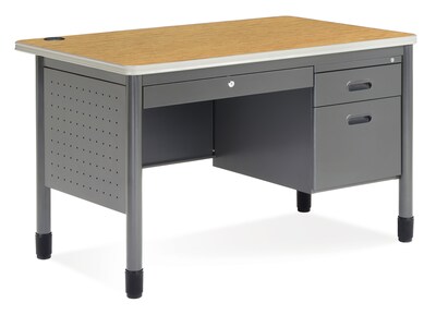 OFM Mesa Series 3-Drawer Single Pedestal Steel Teachers Desk with Laminate Top, Oak (66348-OAK)