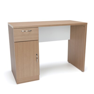 Essentials by OFM Single Pedestal Solid Panel Office Desk with Drawer and Cabinet, Harvest (ESS-1015-HVT)