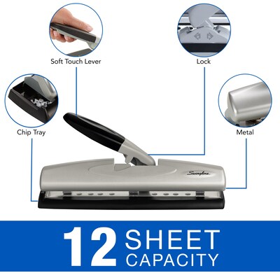 Officemate Heavy Duty Adjustable 2-3 Hole Punch with Lever Handle, 32 Sheet  Capacity, Black (90078)