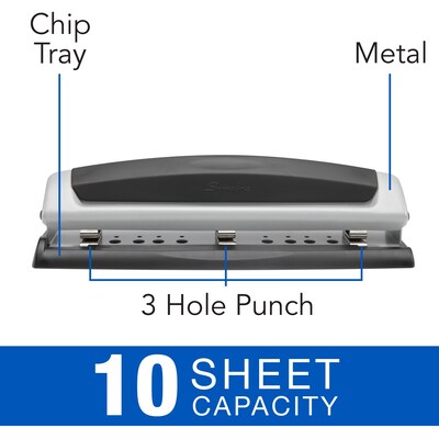 Swingline® Precision Pro® Desktop 2-3-Hole Punch, Adjustable Centers, 10 Sheet Capacity, Black/Silver (A7074037)