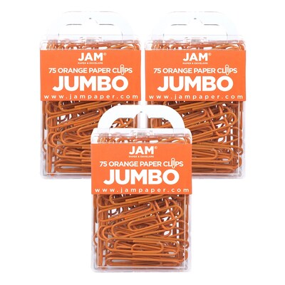 JAM Paper Jumbo Paper Clips, Orange, 3/Pack (42186871B)