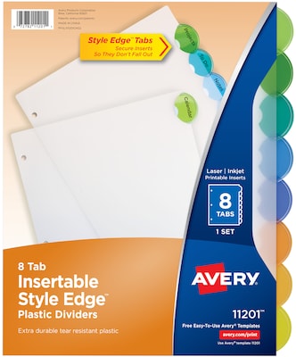 Avery Style Edge Insertable Plastic Dividers, 8 Tab, Multicolor (11201)