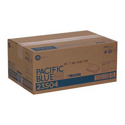 Pacific Blue Basic Recycled Single Fold Paper Towels, 1-ply, 250 Sheets/Pack, 16 Packs/Carton (23504