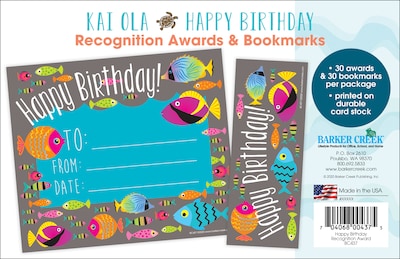 Barker Creek Kai Ola Happy Birthday Awards & Bookmarks, 30/Pack (BC437)