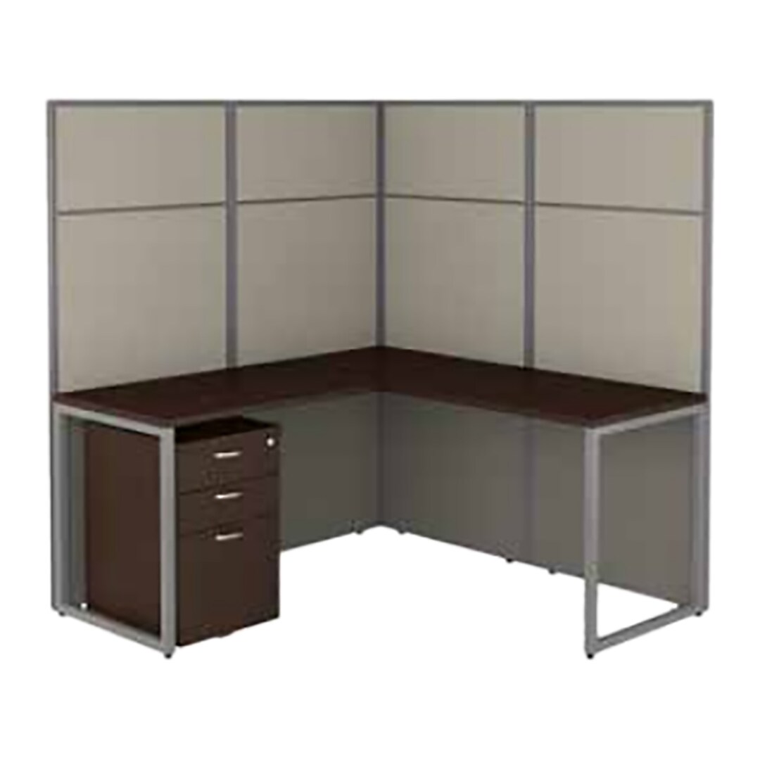 Bush Business Furniture Easy Office 60w L Shaped Cubicle Desk With File Cabinet And 66h Panels Moch Quill Com