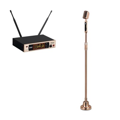 Classic Retro Vintage Style Microphone System & Swing Stand, Gold Style