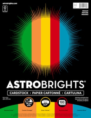 Astrobrights Colored Cardstock, 8.5 x 11, 65 lbs, Primary