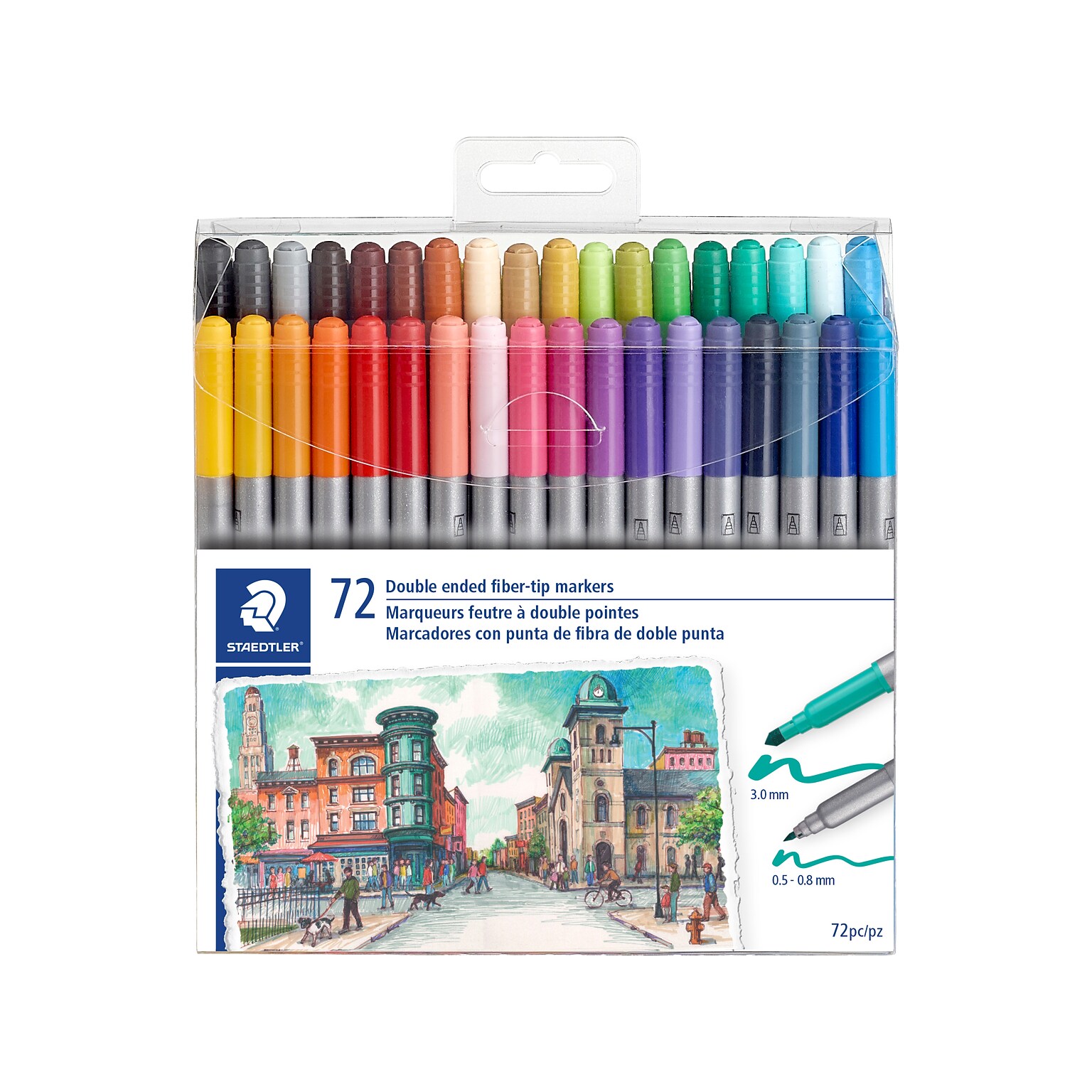 Staedtler Fiber Markers, Twin Tip, Assorted Colors, 72/Pack (320TB72 LU)